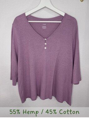 Pure Jill (J.Jill) Hemp / Cotton Purple Lilac Henley Top Size XL